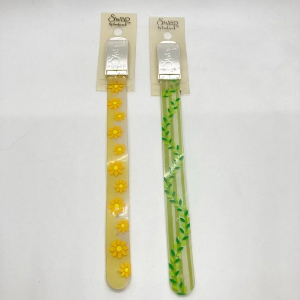 New Lot 2 Swap by‎ Beehive Belt Band Wrap Bracelet Y2K Green Yellow Silver Tone